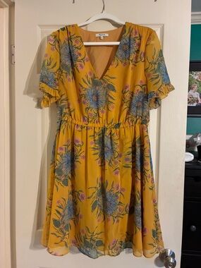 Madewell Mustard Yellow Floral V-Neck Mini Dress